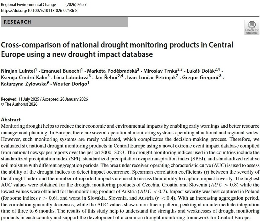 Cross-comparison of national drought monitoring products in Central Europe