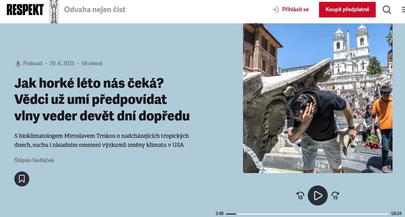 Interview with Miroslav Trnka in the podcast about heatwave monitoring and the Clim4Cast project